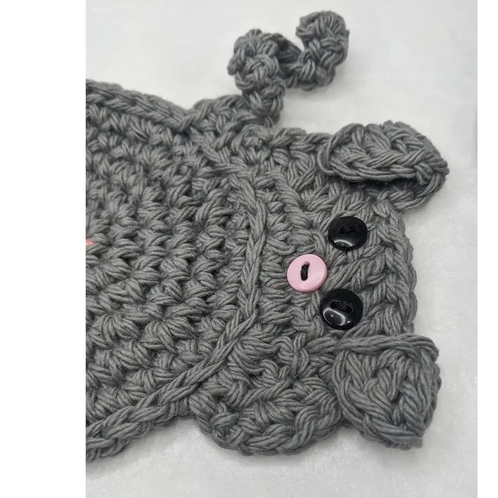 Crochet Pig Butt Coasters Hand Crafted Set of Two Peeking Piggy Table Mug Rug